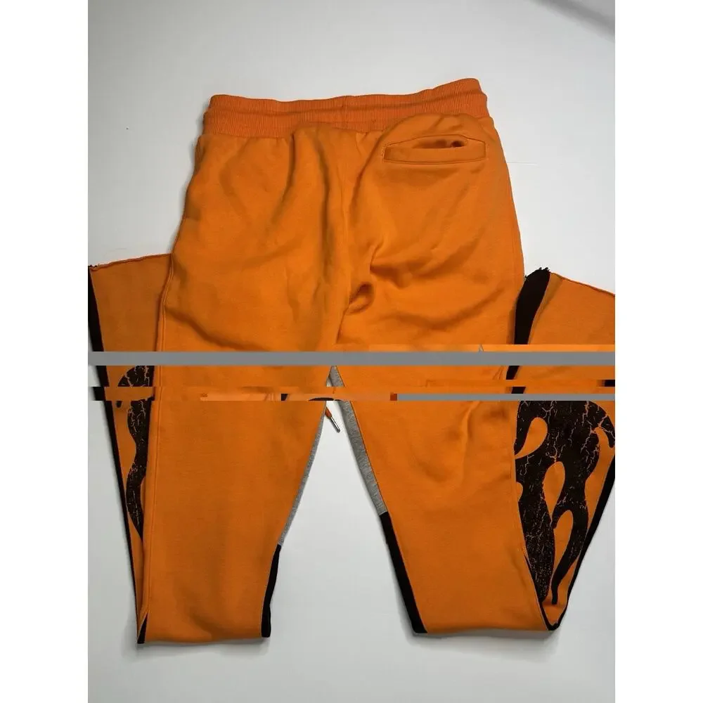 Rockstar Original Mens L Orange Flame Graphic Flare Sweatpants Streetwear